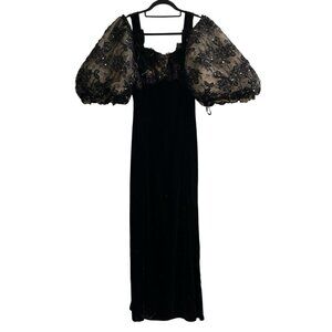 Vintage Victor Costa Cache Dress 10 Black Velvet Sequin Mesh Evening Gown Y2K